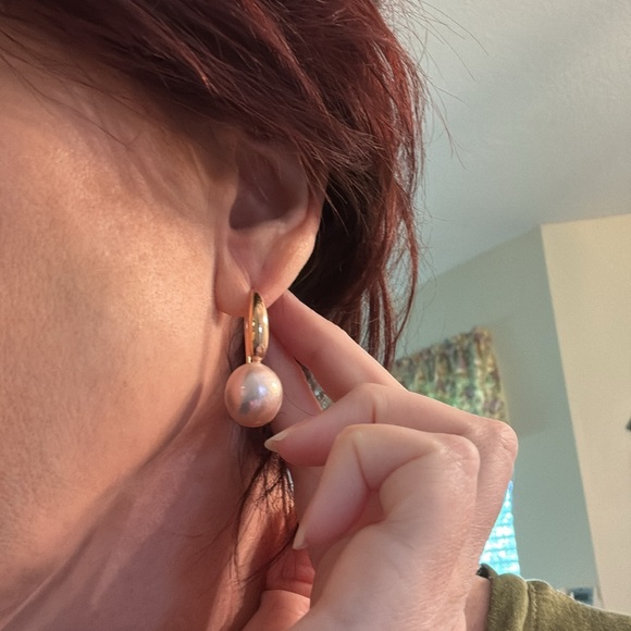 Honora Ming Pearl Drop Rose Goldtone Sterling Silver Earrings Shabby Chic BOHO - Picture 6 of 8